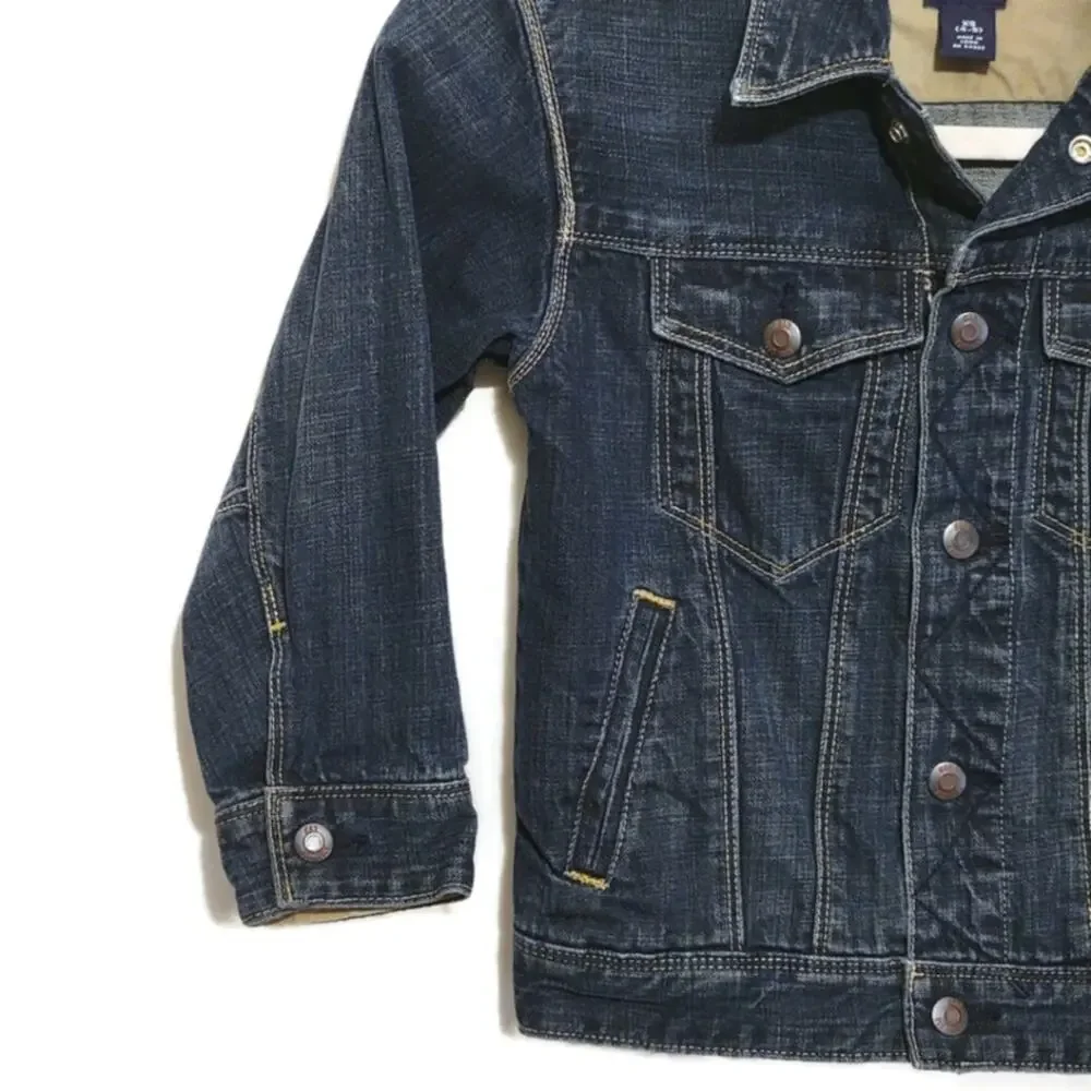 GAP KIDS Denim Jacket Blue Dark Wash Snap Front Jean Jacket Outdoor Casual XS